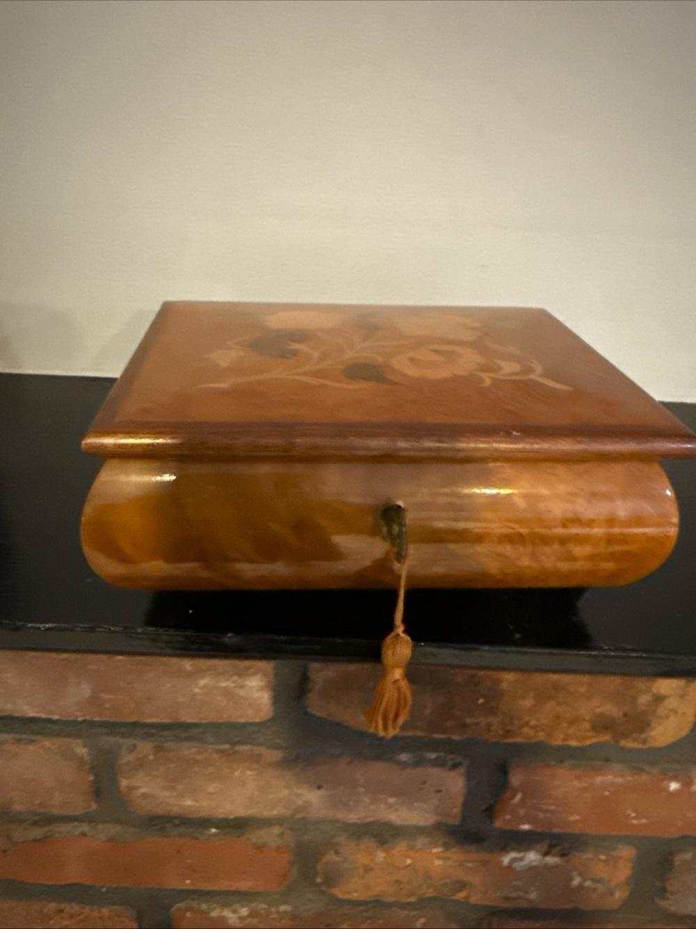 Hand-Painted Floral Wooden Box in Warm Brown